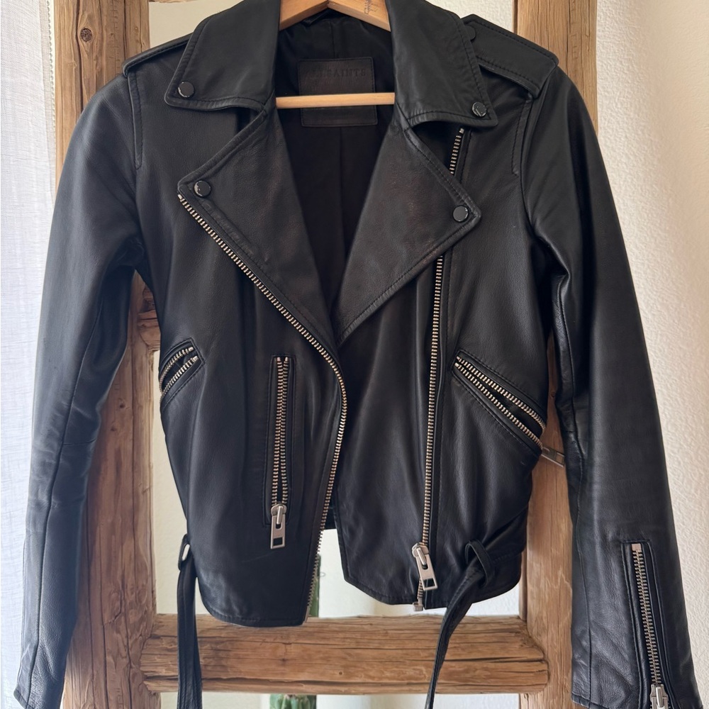 All Saints Black Leather Biker Jacket